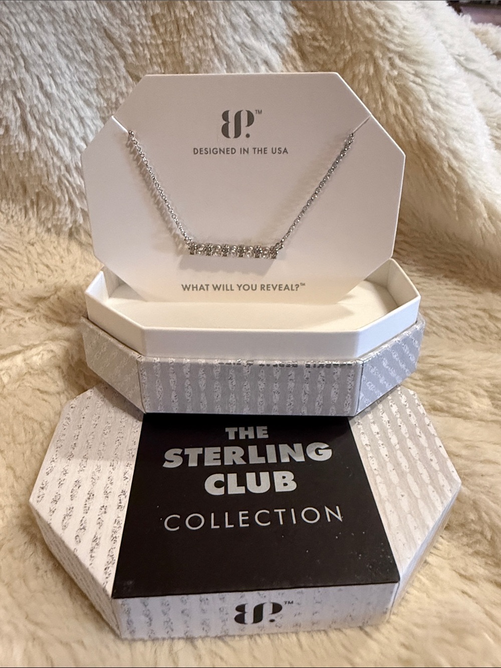 Sterling Club Silver Bar Necklace with Crystal CZ Accents